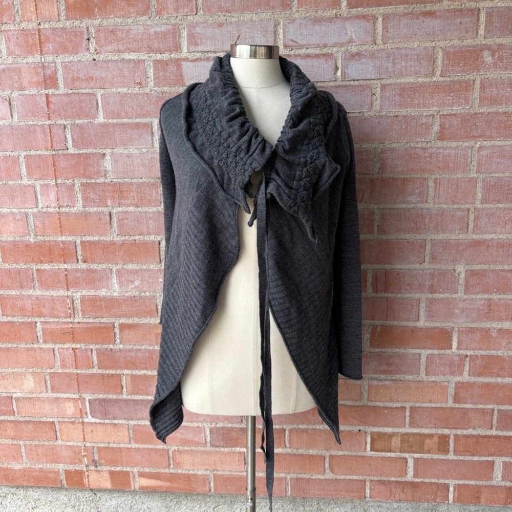 Moth Anthropologie Merino Wool Open Front Collared Cardigan Women's S Dark‎ gray